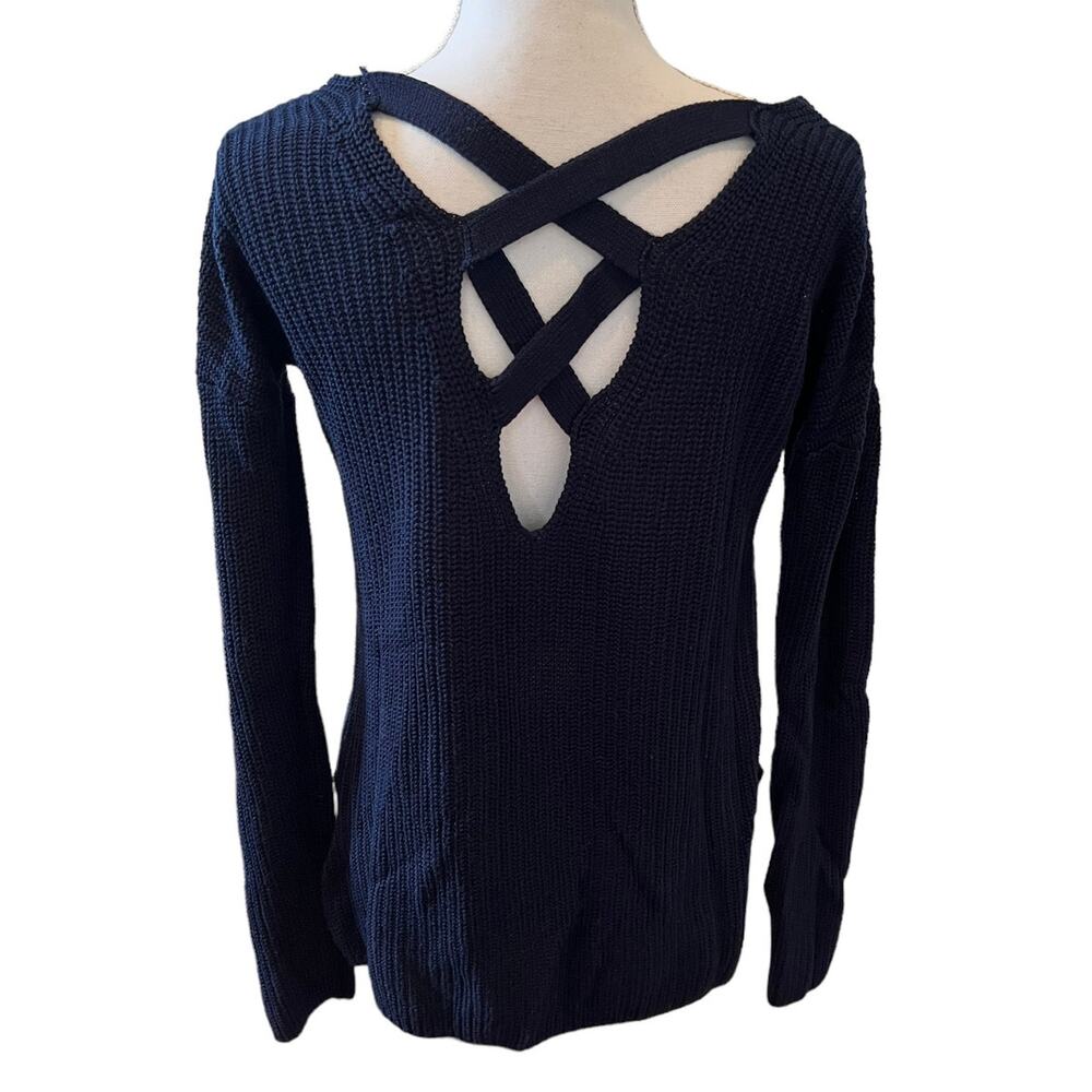 Pink Rose cut out back detail Spring Sweater Navy Blue S